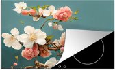 KitchenYeah® Inductie beschermer 80x52 cm - Bloemen - Bloesem - Kersen - Tak - Wit - Kookplaataccessoires - Afdekplaat voor kookplaat - Inductiebeschermer - Inductiemat - Inductieplaat mat