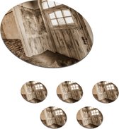 Onderzetters voor glazen - Rond - Huis - Zand - Deur - Architectuur - 10x10 cm - Glasonderzetters - 6 stuks