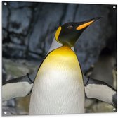 Tuinposter – Pingïun met Spitse Snavel en Neon Gele Contouren - 100x100 cm Foto op Tuinposter (wanddecoratie voor buiten en binnen)