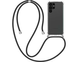 Telefoonhoesje Geschikt voor Samsung Galaxy S22 Ultra met Koord en Stootrand - TPU Backcover Shockproof met Lanyard - Smartphonica geschikt voor Samsung Galaxy S22 Ultra