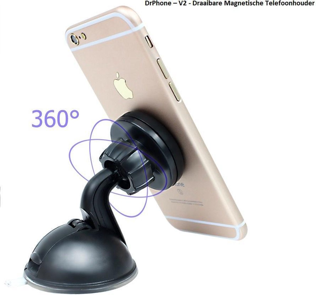 DrPhone -V5 - Draaibare Magnetische Telefoonhouder |Auto Houder|Met Quick-Snap & Sterk magneet - Zwart