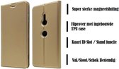 DrPhone Xperia XZ3 Magnetische Flip Cover – Bumper Kaart Case [Stand functie] PU Lederen Case met ingebouwde TPU case – Goud