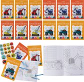 THE TWIDDLERS 12 Kleurboeken voor Kinderen (A5-Formaat), 48 Krijtjes & 12 Stickervellen - Bouwvoertuigen, Bouwplaats - Bruiloften, Verjaardagen, Uitdeelcadeautjes, Traktaties