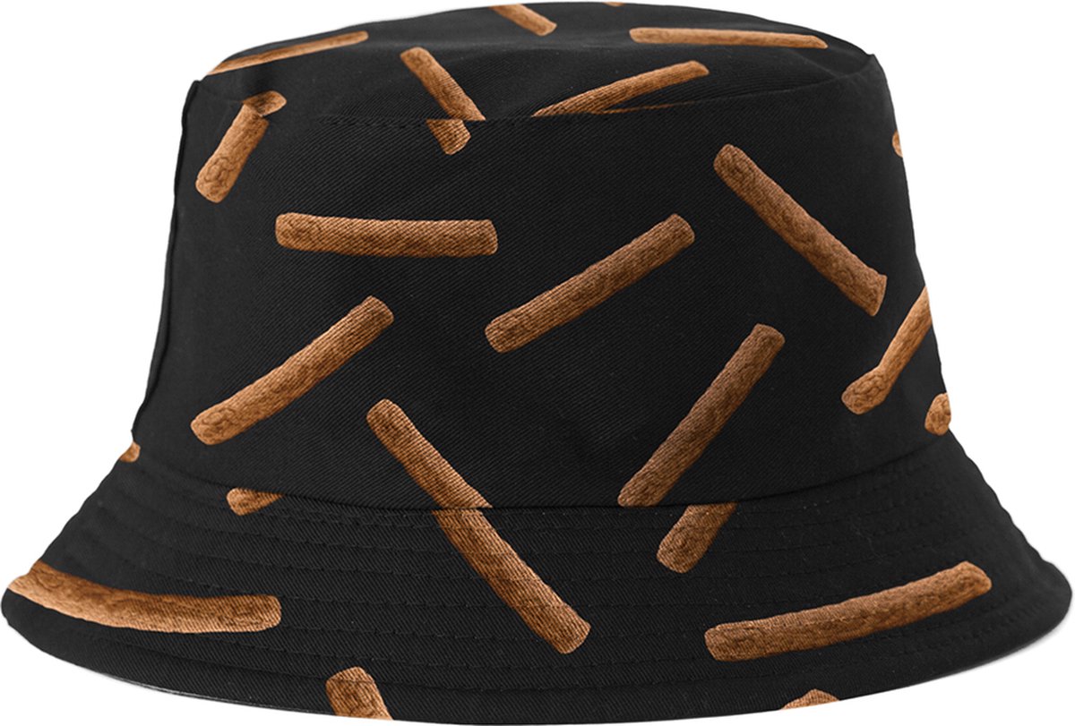Bucket Hat - Vissershoedje - Hoedje - Heren - Dames - Frikandellen - Festival accessoires - Reversible - 58 cm - zwart - Merkloos