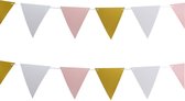 Party verjaardag Vlaggenlijn - 2x - glitters - papier - roze/goud/wit - 6 m - 25 punt vlaggetjes