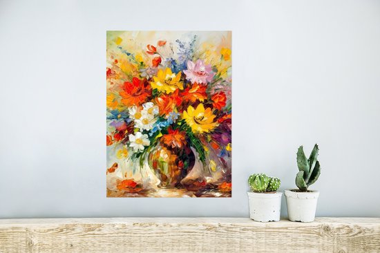 Poster Fleurs - Colorées - Peinture à l'huile - Pot de fleurs - 30x40 cm