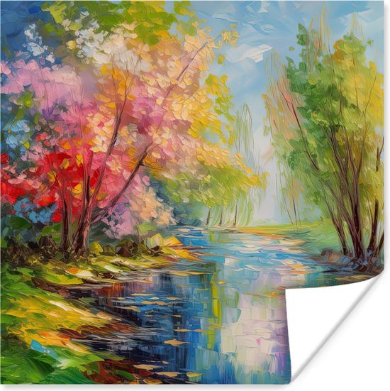 Poster Peinture à l'huile - Paysage - Nature - Coloré - 100x100 cm XXL