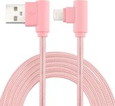 1m Nylon USB 8-pins Elbow oplaadkabel iPhone XR / XS MAX / X & XS / 8 & 8 Plus / 7 & 7 Plus / 6 & 6s & 6 Plus & 6s Plus / iPad (Roze)