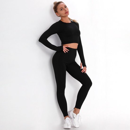 SUNMOOL - Sportlegging High Waist - Sportlegging - Dames Sportlegging - Legging - Hight Waist - Yogalegging - Sport Broek & Top Set - Zwart - Maat: M — afbeelding 5