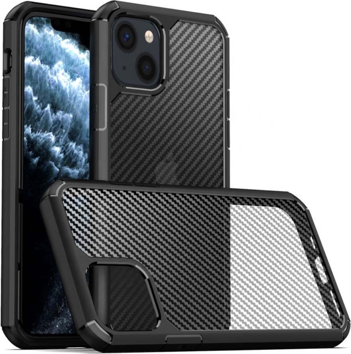 Smartphonica iPhone 13 carbon hoesje - Zwart geschikt voor iPhone 13