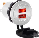 Universele auto QC3.0 Dual-poort USB-oplader Aluminium 2-poorts USB-adapter 5V 2.4A IP66 (rood licht)