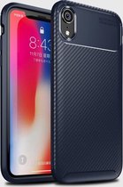 Beetle vorm koolstofvezel textuur Schokbestendig TPU Case voor iPhone XR (blauw)