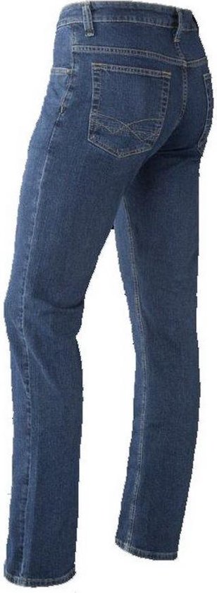 Blauwe denim jeans, model Danny, met stretch. Van achteren gezien.