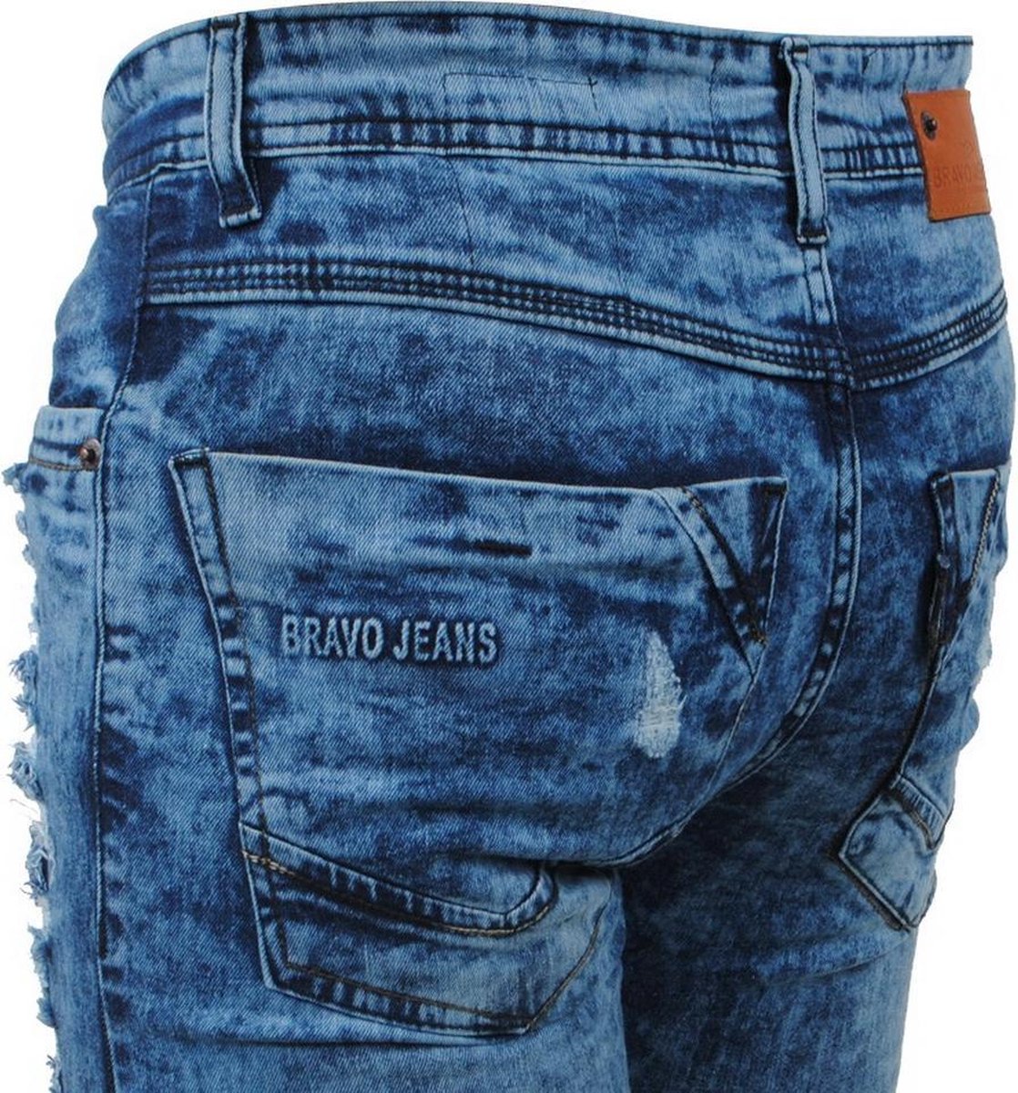 Bravo Jeans - Heren Jeans - Damaged Look - Slim Fit - Stretch - Lengte 34 -  Blauw | bol.com