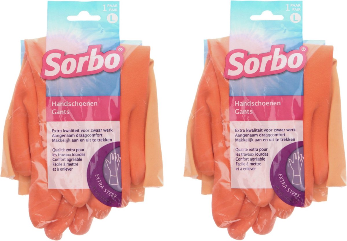 Goedkoopste Sorbo Huishoudhandschoenen - 2x - maat L - oranje - extra sterk - schoonmaakhandschoenen