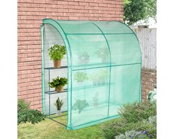 Lendo Online Muurkas met 3 etages en PE waterdichte hoes 200x100x214cm staal groen - met stalen plantenhouders - Tuinkas - Broeikas - Kas - Serre - Kweekkas - Foliekas - Groentekas - Tomatenkas