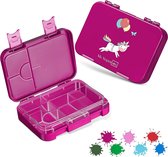 Bento Box lunchbox voor kinderen, met 4 + 2 vakken, extreem robuust, broodtrommel, ideaal voor de kleuterschool en school (paars, eenhoorn)