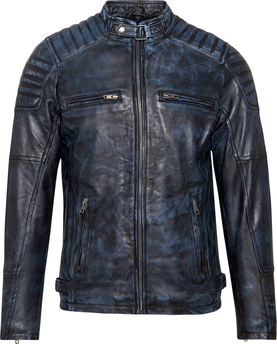 Urban 5884® - Ralph - Biker look – Denim - Heren Jas - Lams Leer Jack - Maat S