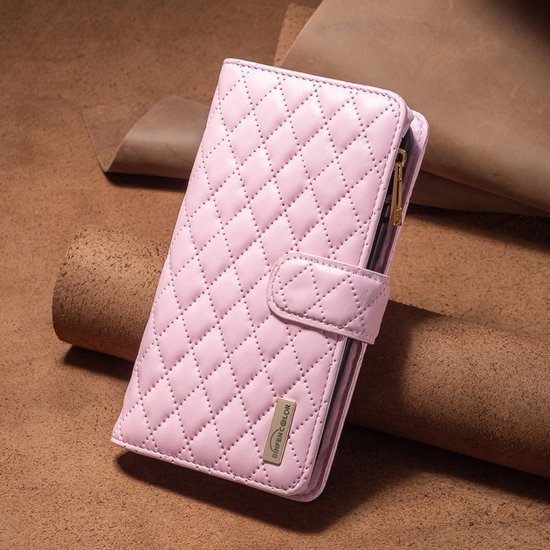 Samsung Galaxy A34 - Portefeuille avec fermeture éclair - étui livre - espace pour 7 cartes - diamant rose