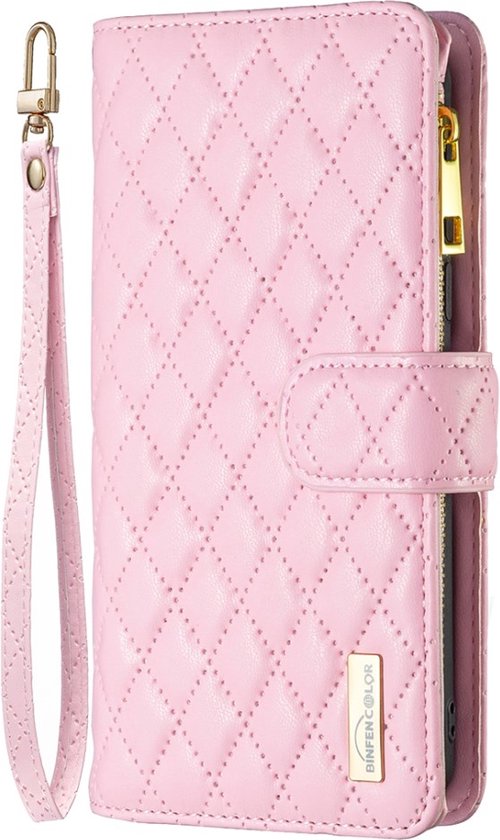 Samsung Galaxy A34 - Portefeuille avec fermeture éclair - étui livre - espace pour 7 cartes - diamant rose