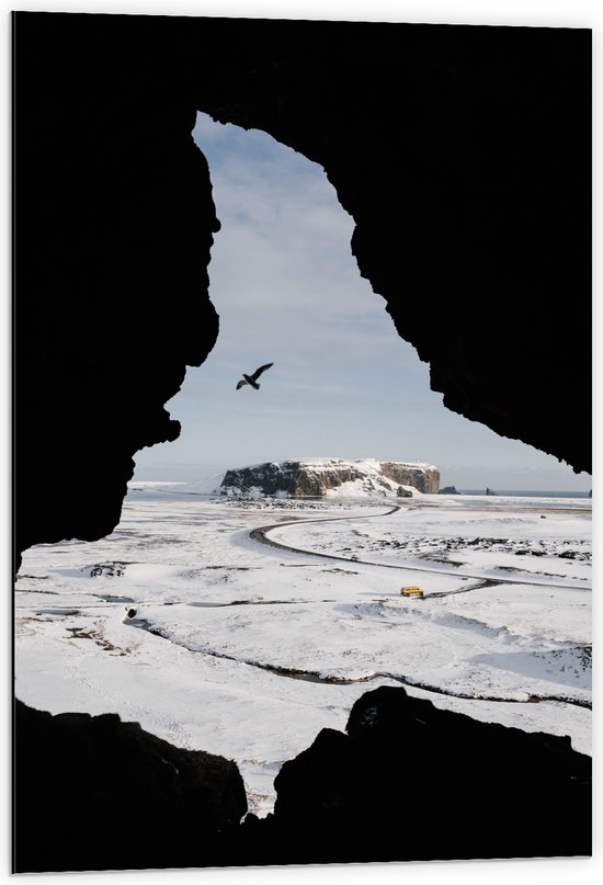 Dibond - Mooi Uitzicht over Besneeuwde Wegen - 60x90 cm Foto op Aluminium (Wanddecoratie van metaal)