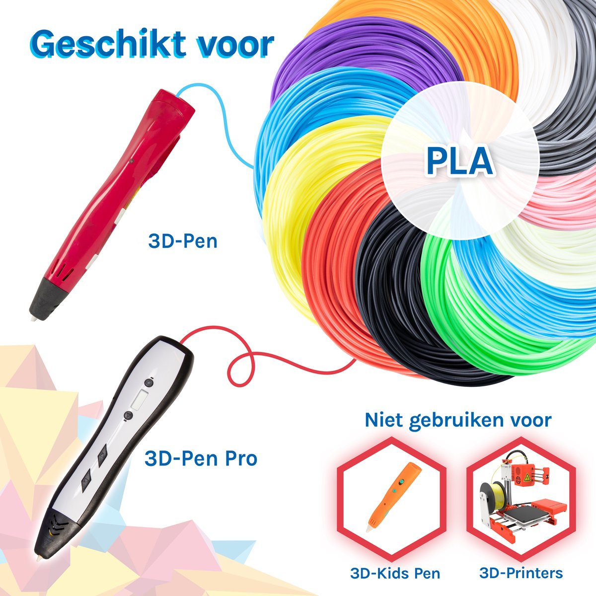3D&Print® PLA Filament Pakket 9 kleuren 1,75mm 9 x 10 meter 3D