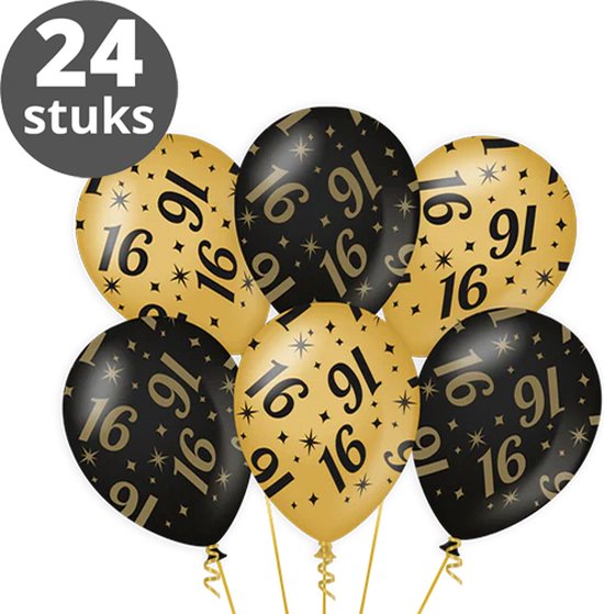 Ballonnen Goud Zwart (24 stuks) - Zwart goud ballonnen pakket - Versiering zwart goud - Metallic ballonnen Black & Gold - Balonnen goud & zwart - Verjaardag versiering 16 Jaar - 24 stuks