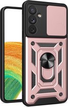 Samsung Galaxy A34 Hoesje - MobyDefend Pantsercase Met Draaibare Ring - Rosé - GSM Hoesje - Telefoonhoesje Geschikt Voor Samsung Galaxy A34