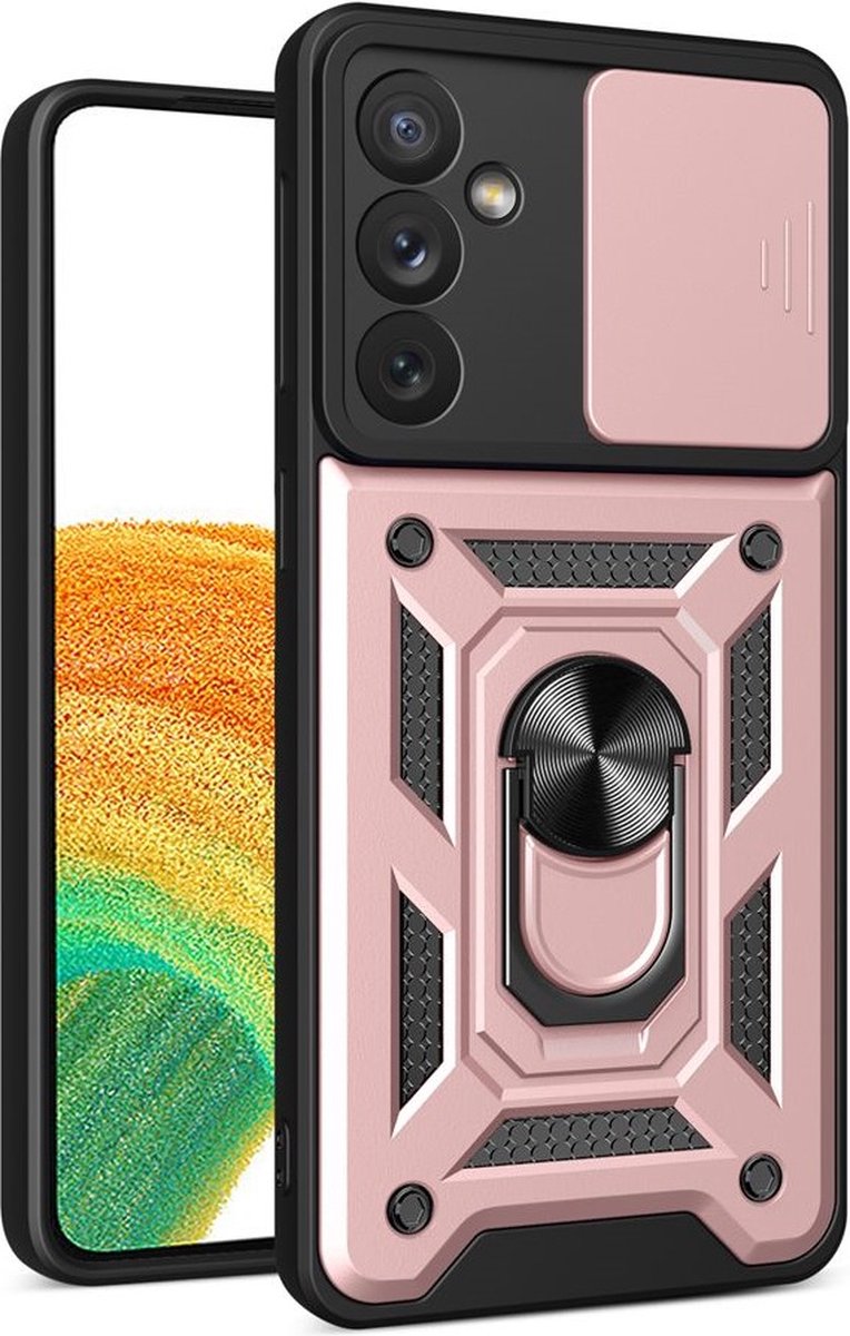 MobyDefend Hoesje - Geschikt voor Samsung Galaxy A34 - Pantsercase Met Draaibare Ring - Rosé