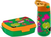 Crazy Dino lunchbox set voor kinderen - 2-delig - groen - kunststof/rvs