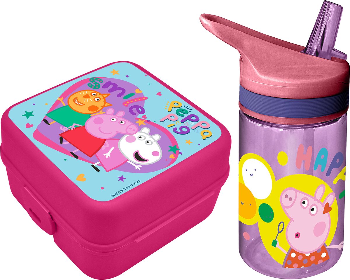 Peppa Pig lunchbox set voor kinderen 2delig roze kunststof