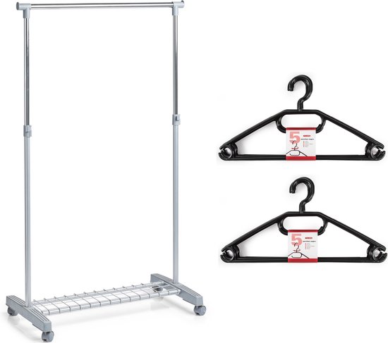Kledingrek met kleding hangers - enkele stang - kunststof - grijs - 83 x 43 x 170 cm