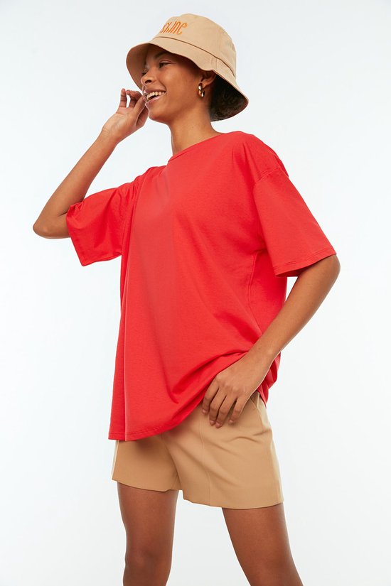 Trendyol TWOSS20TS0134 Volwassenen Vrouwen T-shirt Single pack - Rot - L