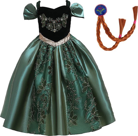 The Better Merk - Robe Anna - La Frozen - Robe de princesse de Luxe - taille 104/110 (110) - Habillage fille - Déguisements fille - Tresses Anna pour votre robe d'habillage