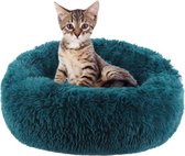 Verwijderbare kattenmand Fluffy - donut pluche hondenmand wasbaar rond knuffelkussen slaapplaats voor katten en honden rustgevende verbeterde slaap XH062 (diameter: 40 cm, cyaan)