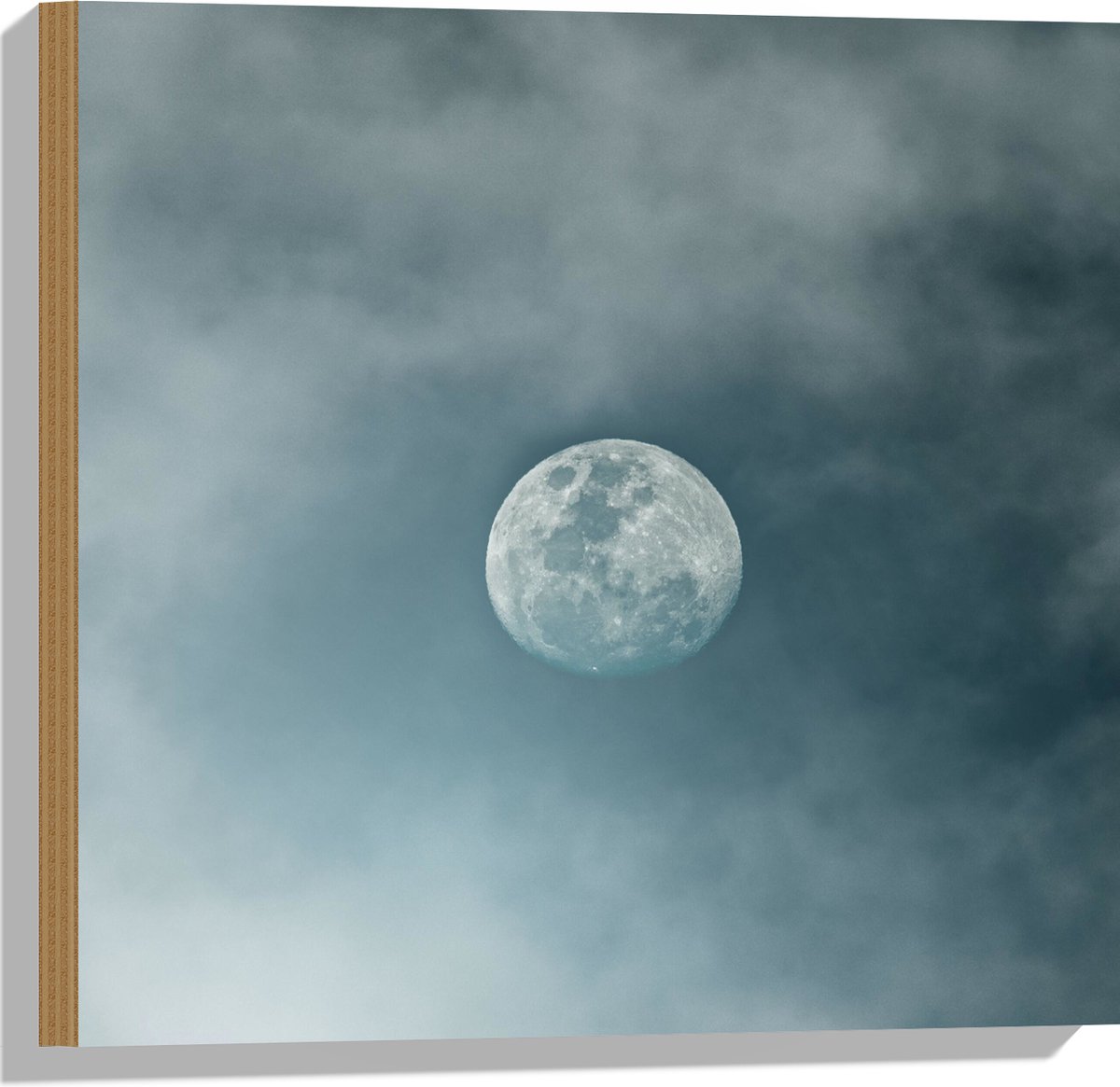 Hout - Maan tussen Sluierbewolking in de Lucht - 50x50 cm - 9 mm dik - Foto op Hout (Met Ophangsysteem)