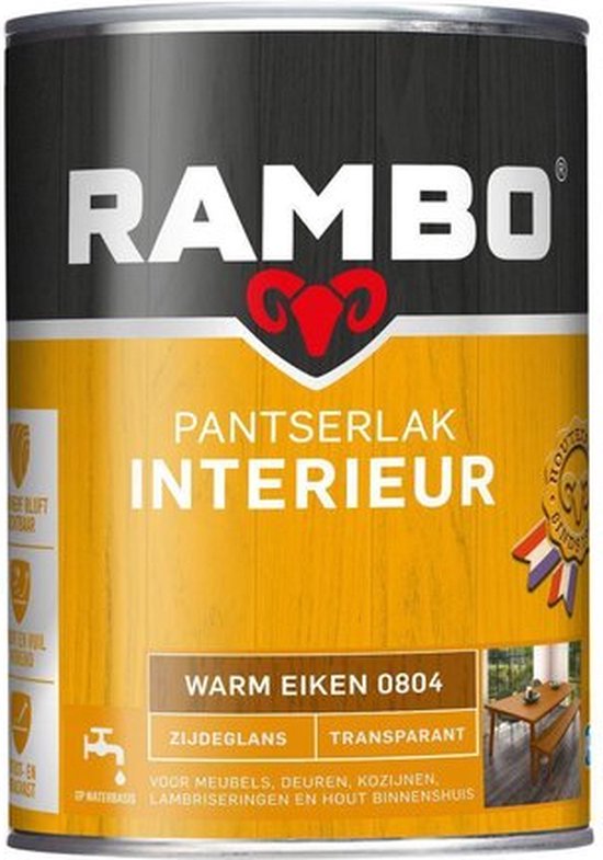 Rambo Pantserlak Interieur - Transparant Zijdeglans - Houtnerf Zichtbaar - Warm Eiken - 1.25L