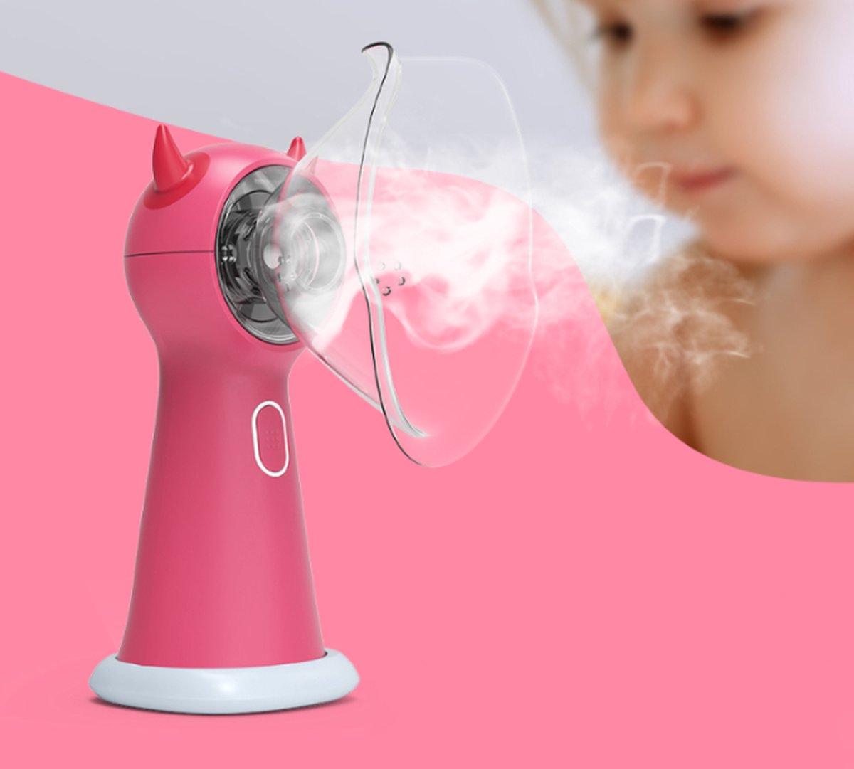 Aerosoltoestel - Kinderlijk design - Ultrasone Vernevelaar Inhalator – Inhalatieapparaat voor Kinderen, Volwassenen en Baby’s – Helpt tegen Luchtwegaandoeningen - Incl. 2 mondstukken