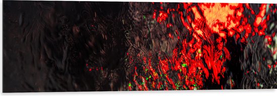 Dibond - Foto van Rood en Groen Licht achter Glazen Wand - 120x40 cm Foto op Aluminium (Met Ophangsysteem)