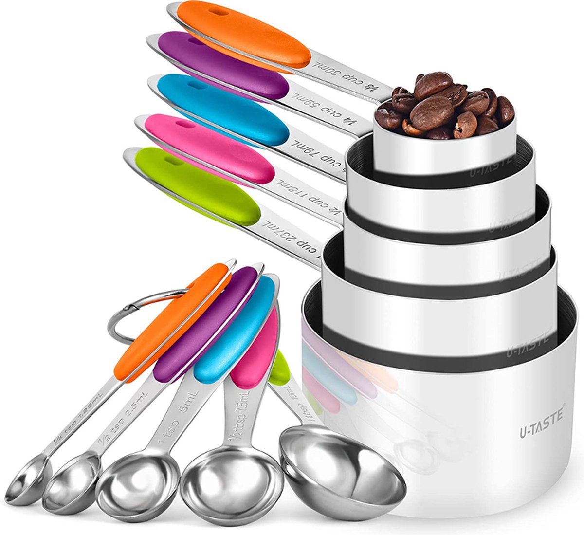 10-Delige Roestvrijstalen Maatbeker set-Cups & Spoons maten-stapelbaar en nestbaar
