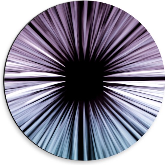 Dibond Muurcirkel - Abstracte Strepen in Paars en Blauw tegen Zwart Doek - 30x30 cm Foto op Aluminium Muurcirkel (met ophangsysteem)