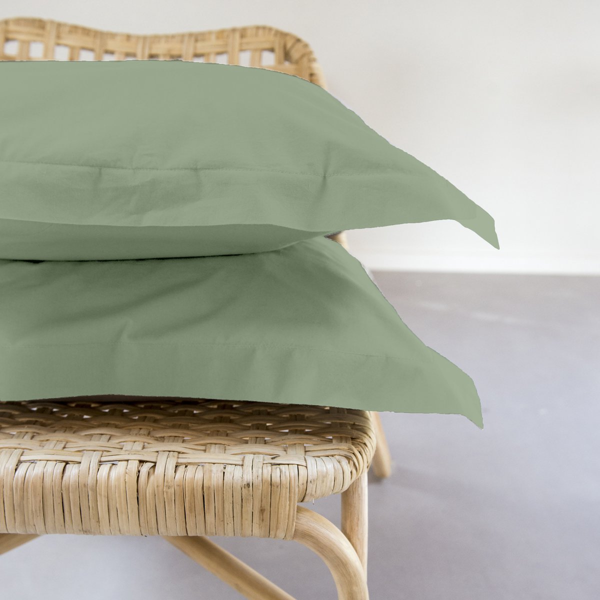 Dreamers Den - Egyptisch perkal Katoen - Kussenslopen set - Lilypad Green - Groen - 2x 60x70cm - Oxford rand