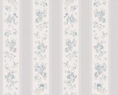 BLOEMEN IN STREPEN BEHANG | Engelse stijl - blauw wit grijs - A.S. Création Maison Charme