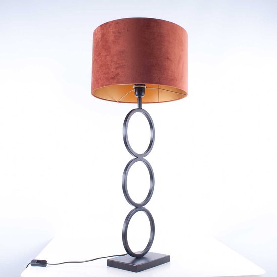 Tafellamp capri 2 ringen | 1 lichts | koper / bruin / goud / zwart | metaal / stof | Ø 40 cm | 94 cm hoog | tafellamp | modern / sfeervol / klassiek design