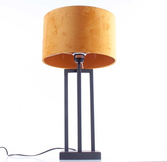 Tafellamp vierkant met velours kap Roma | 1 lichts | geel / goud / zwart| metaal / stof | Ø 30 cm | tafellamp | modern / sfeervol / klassiek design