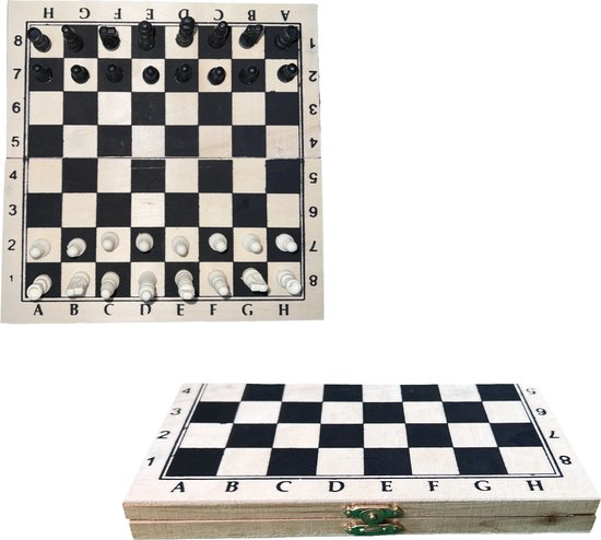 Afbeelding van het spel houten schaakspel- schaakbord met schaakstukken - schaakspel voor kinderen en volwassenen - chessboards - travelset - bordspellen- speelbord