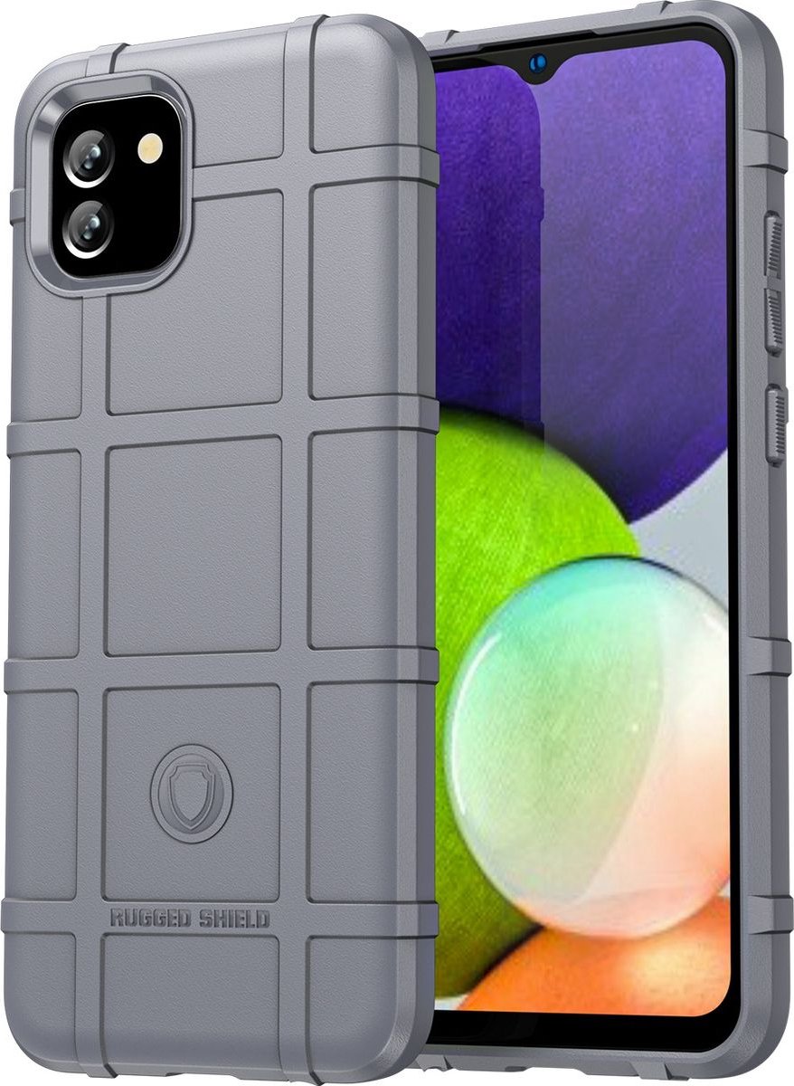 Mobigear Hoesje geschikt voor Samsung Galaxy A03 Telefoonhoesje Flexibel TPU | Mobigear Rugged Shield Backcover Shockproof | Schokbestendig Galaxy A03 Telefoonhoesje | Anti Shock Proof - Grijs
