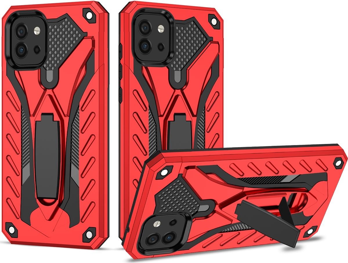 Mobigear Hoesje geschikt voor Samsung Galaxy A03 Telefoonhoesje Hardcase | Mobigear Armor Stand Backcover Shockproof met Standaard | Schokbestendig Galaxy A03 Telefoonhoesje | Anti Shock Proof - Rood