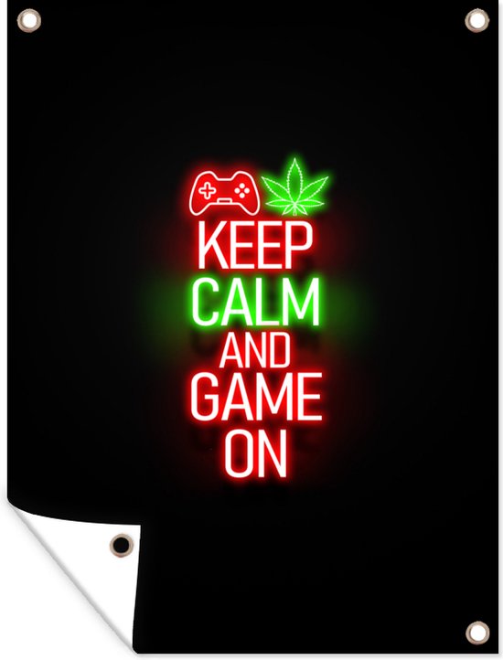 Décoration de Jardin Gaming - Néon - Keep calm and game on - Rouge - Texte - 40x30 cm