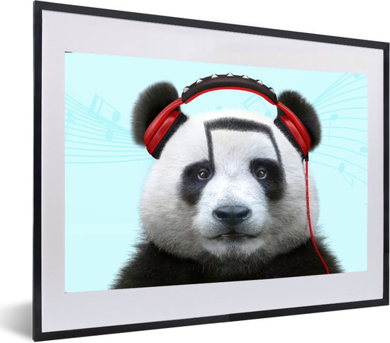 Cadre photo - Poster - Panda - Casque - Animal - Notes de musique - Rouge -  60x40 cm -... | bol